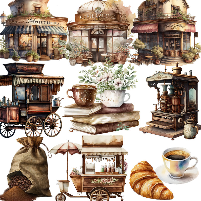 Kids Toys Vintage - Vintage Coffee House Stickers Crafts And
