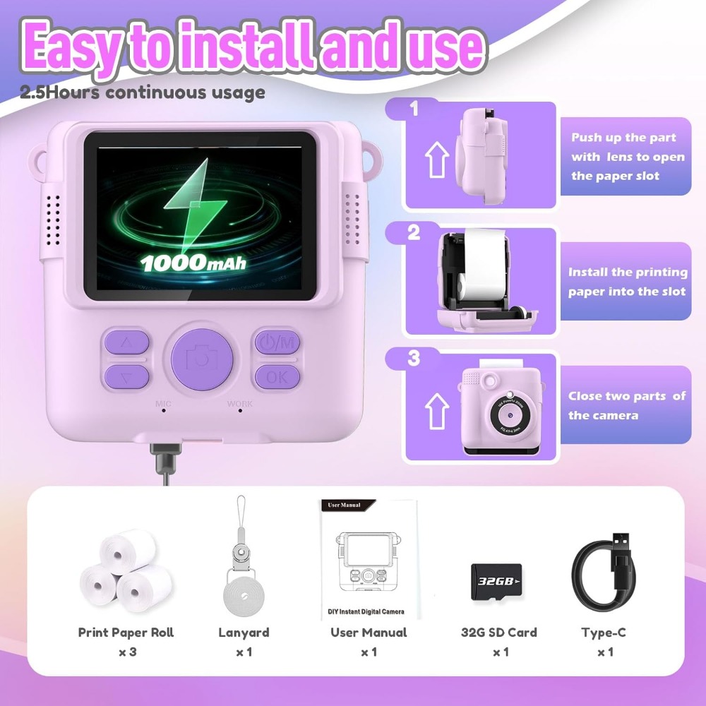 Instant Print Camera for Kids, - Kids Toys 3 Year Old ulasan dan harga