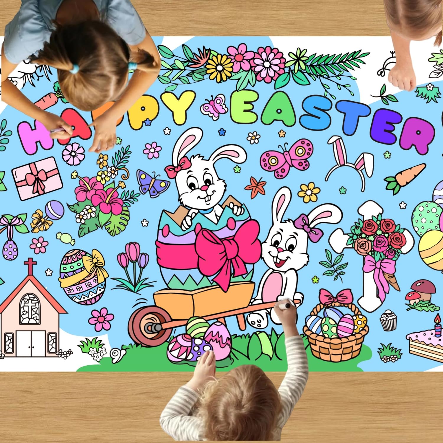 Easter Coloring Tablecloth for - Banner Kids Toys ulasan dan harga